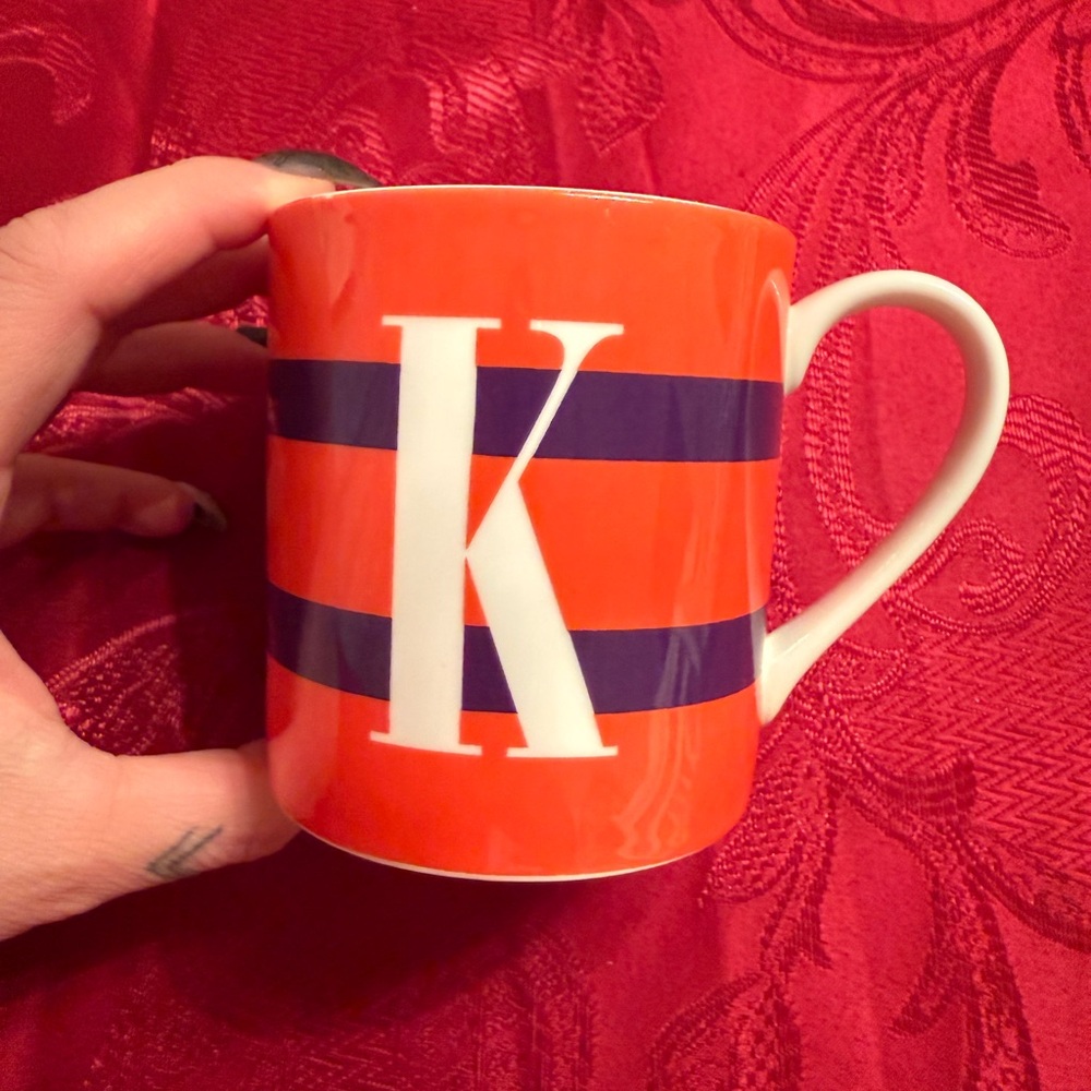 Kate Spade New York Lenox To The Letter monogram "K" ceramic mug Orange & Purple